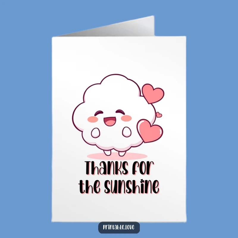 Free Printable Kawaii Cloud Thank You Card: Grateful & Funny Downloadable