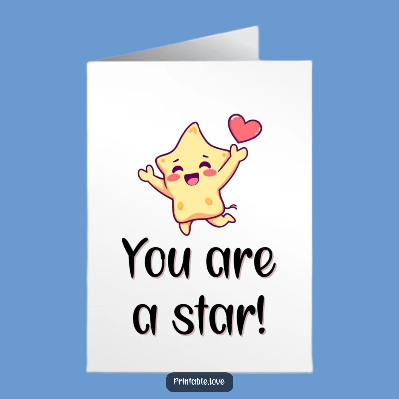 Free Printable Kawaii Star Thank You Card: Grateful & Funny Downloadable