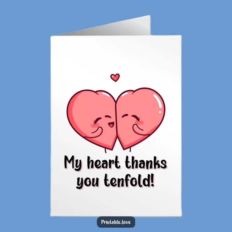 Free Printable Thank You Card: Giggling Hearts Duo! A Humorous Download for Expressing Gratitude