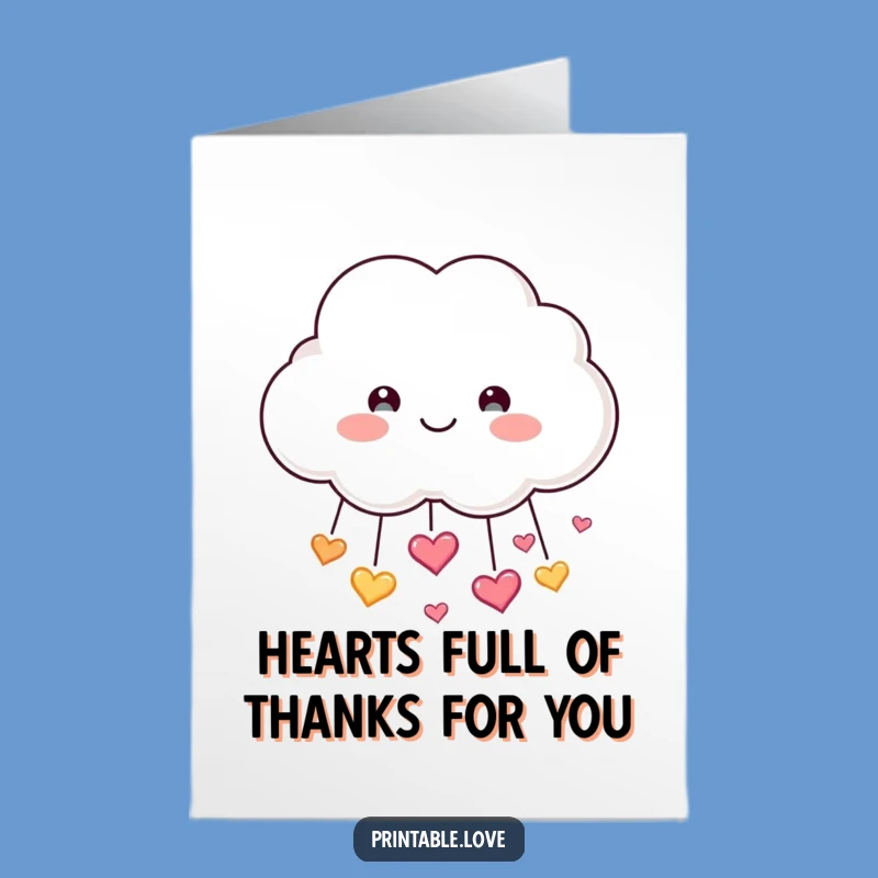 Free Printable Cloud Thank You Card: Heart Shower Downloadable