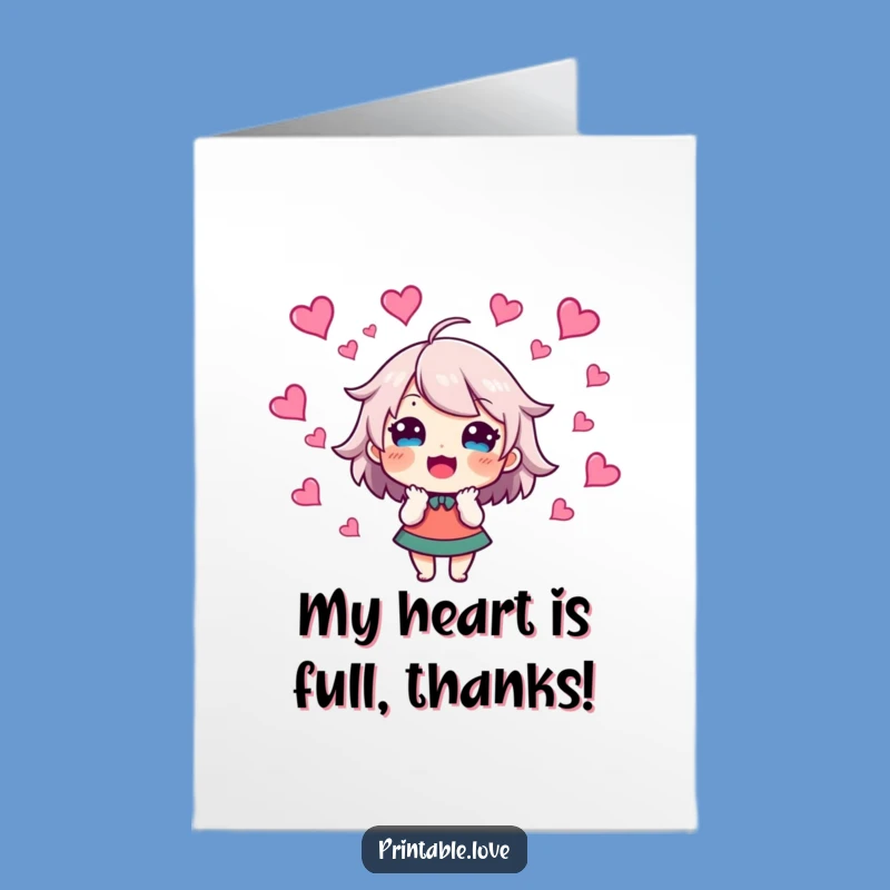 Free Printable Thank You Card: Excited Hearts Character - Enthusiastic Appreciation Download