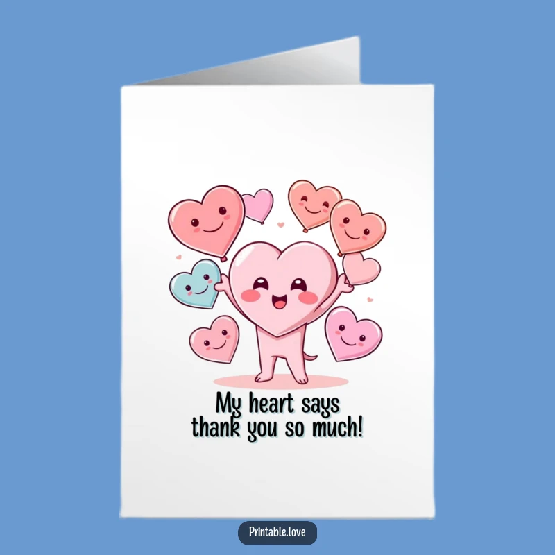 Free Printable Kawaii Heart Thank You Card: Heartfelt & Funny DIY Gratitude