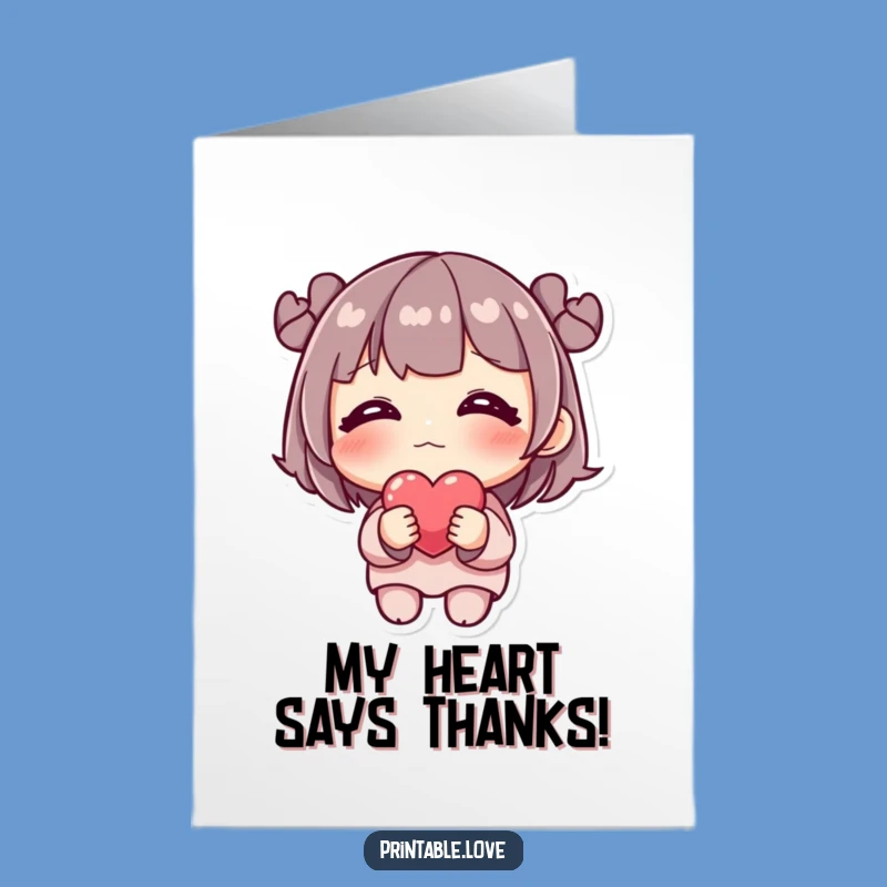 Free Printable Thank You Card: Shy Heart Character, Heartfelt Downloadable Gift