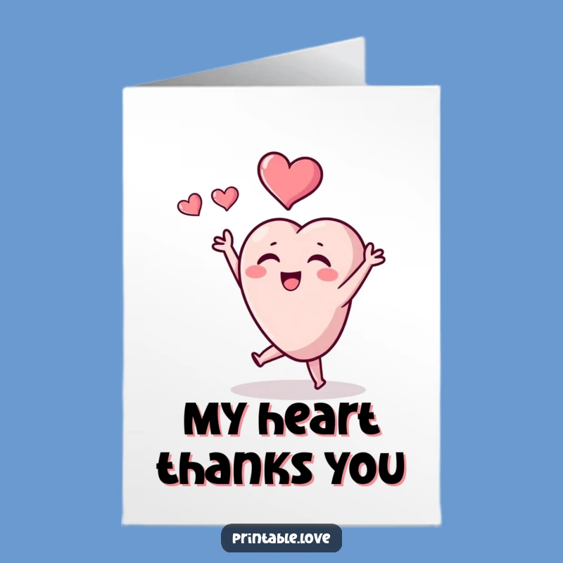 Free Printable Heart Thank You Card - Tiny Character Tossing Heart Downloadable