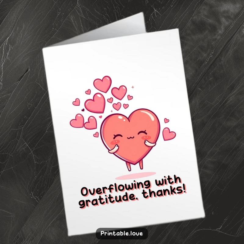 Funny Free Printable Thank You Card: A sweet heart character blowing a generous cloud of glittering, sparkly hearts.