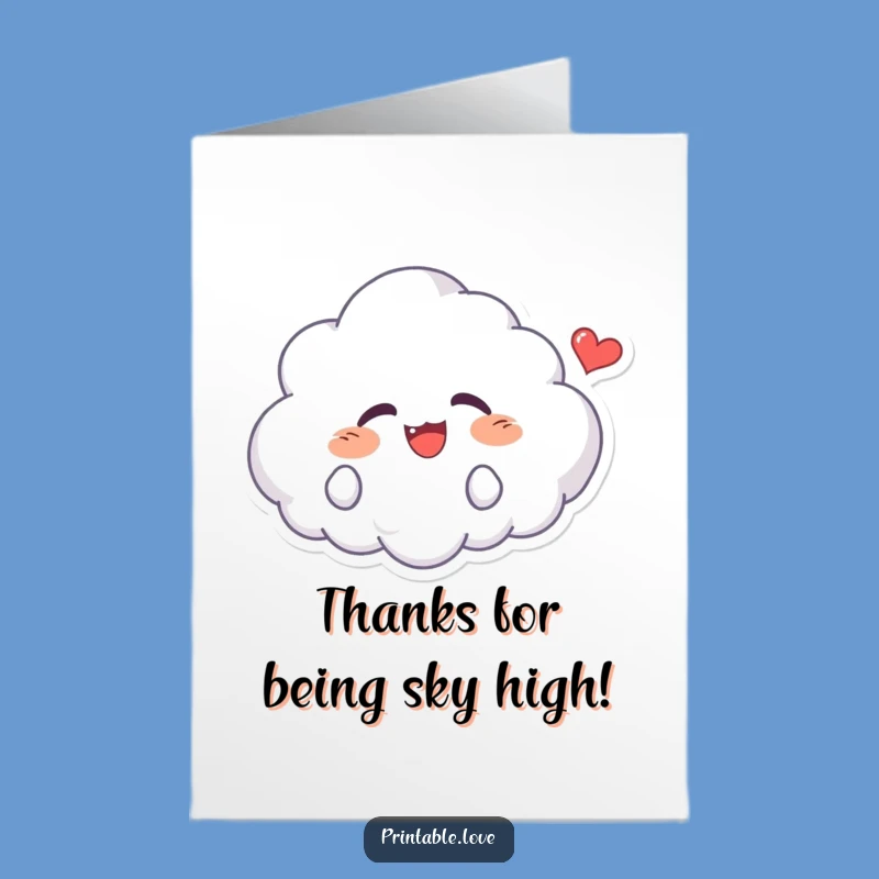 Free Printable Thank You Card: Cheerful Kawaii Cloud, Heartfelt Downloadable Gift!