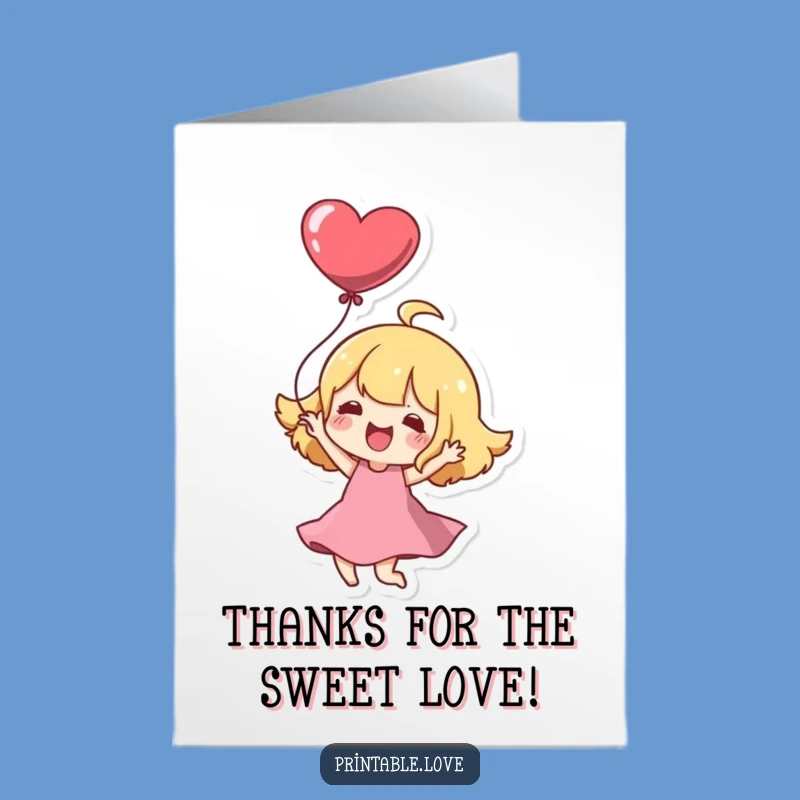 Free Printable Kawaii Thank You Card: Joyful Heart Balloon Downloadable Gift