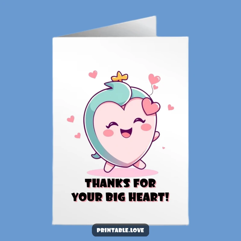 Free Printable Heart Thank You Card: Tripping Character Thanks, Downloadable Grateful Art