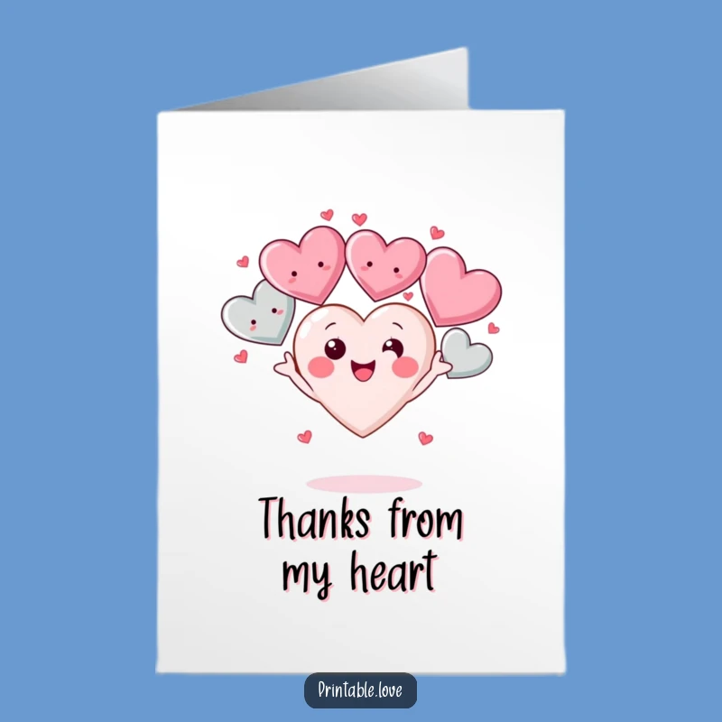 Free Printable Kawaii Heart Thank You Card: Grateful & Funny Downloadable