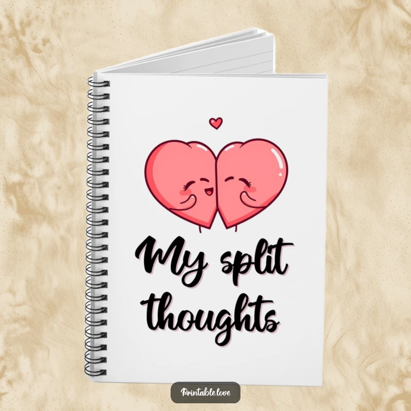 Funny Giggling Heart Notebook featuring two adorable, laughing hearts splitting apart, perfect for journaling and notes.