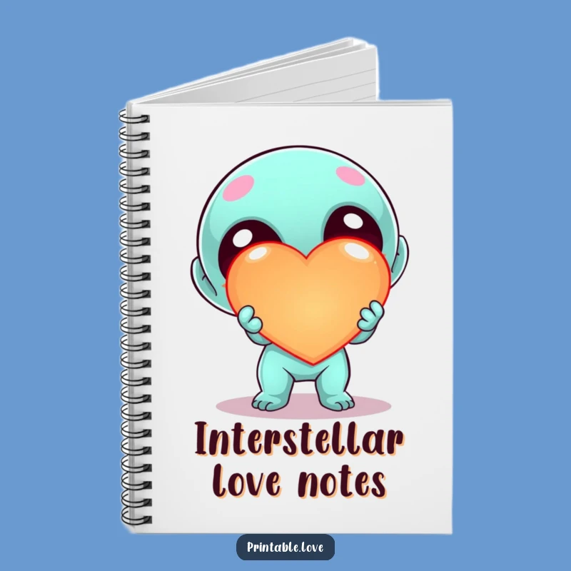 Funny Kawaii Alien Heart Notebook - Cute Sci-Fi Character Journal Gift
