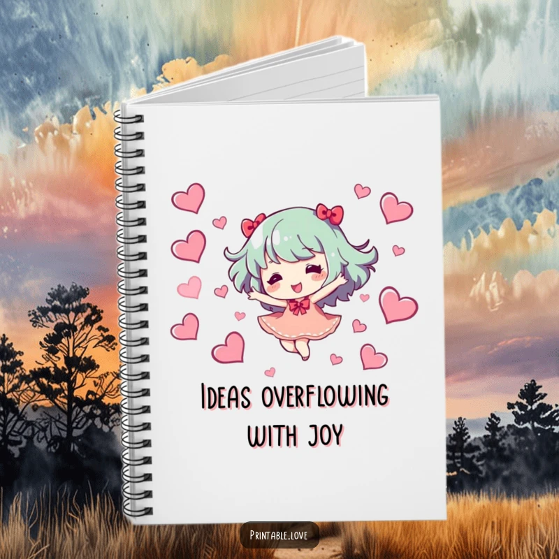 Funny Notebook: A character dances joyfully among hearts, inspiring creativity on its pages, a unique funny gift.
