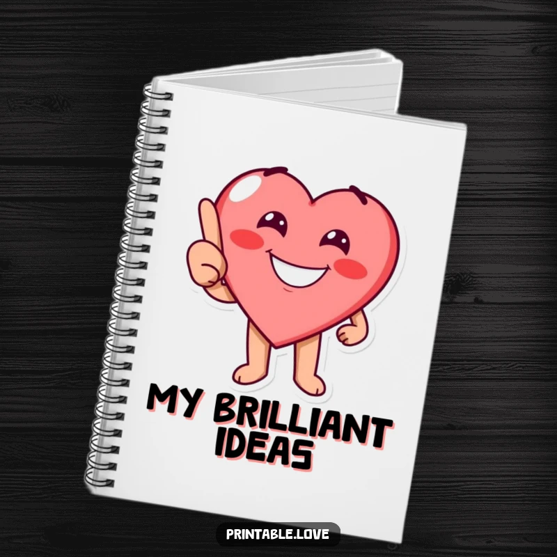 Funny heart character with a cheerful grin playfully pointing on a notebook, perfect for planning and gifting.