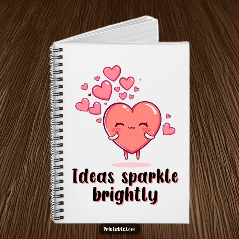 Funny notebook with a cover showing a heart character blowing a cloud of sparkly hearts, ideal for journaling dreams.