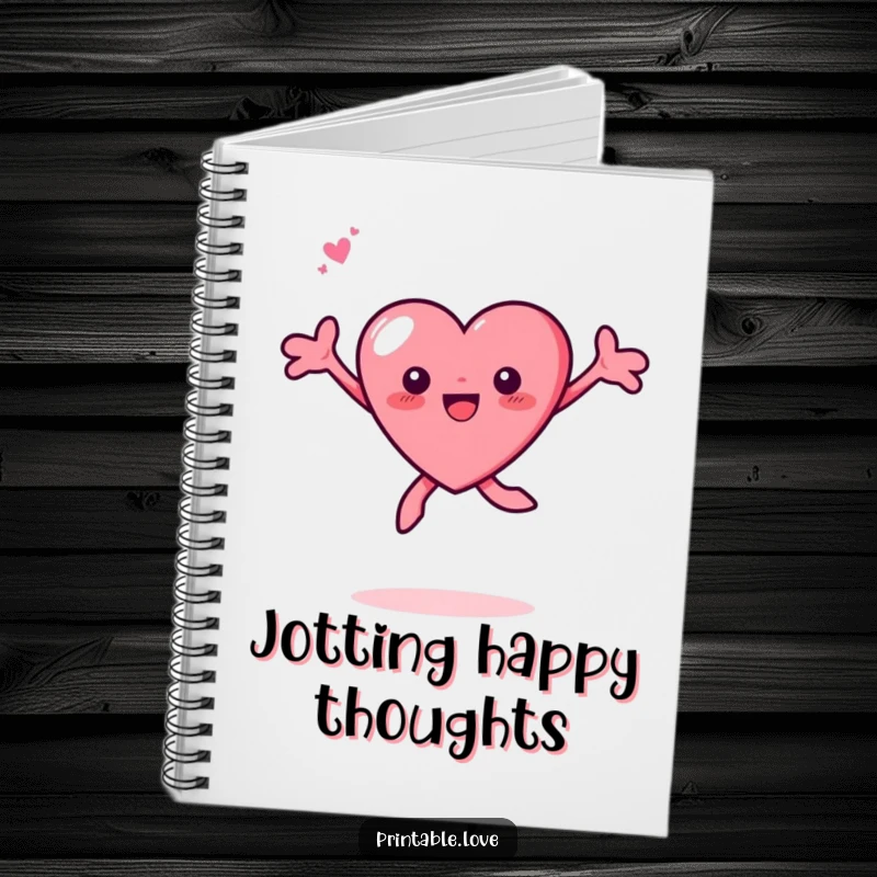 Funny Tiny Heart Leaping Notebook: A notebook with a cover showing a small heart character leaping joyfully with arms spread wide, inspiring happiness.