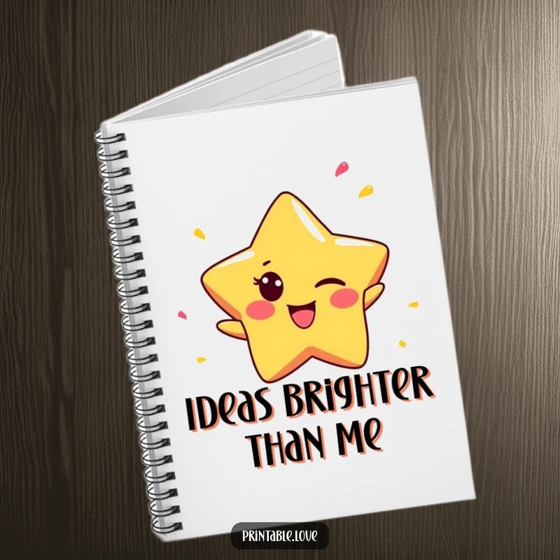 Funny Star Notebook: A tiny winking star character pops out, ready to jot down notes with a fun, cheeky expression.