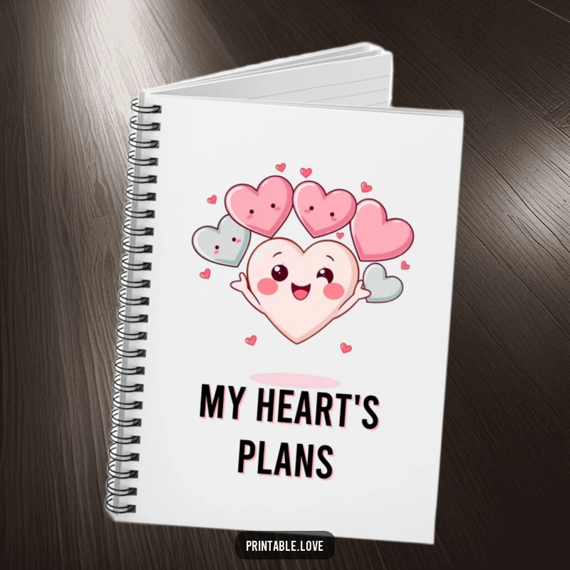 Funny Kawaii Heart Notebook: A cute heart character juggles multiple smiling hearts, ready for capturing notes and dreams with cheerful energy.