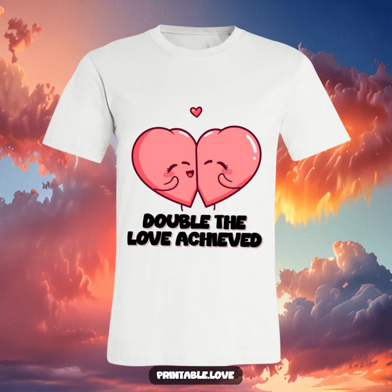 Funny Giggling Heart T-Shirt design with two cute, laughing hearts splitting from one, symbolizing shared joy and humor.