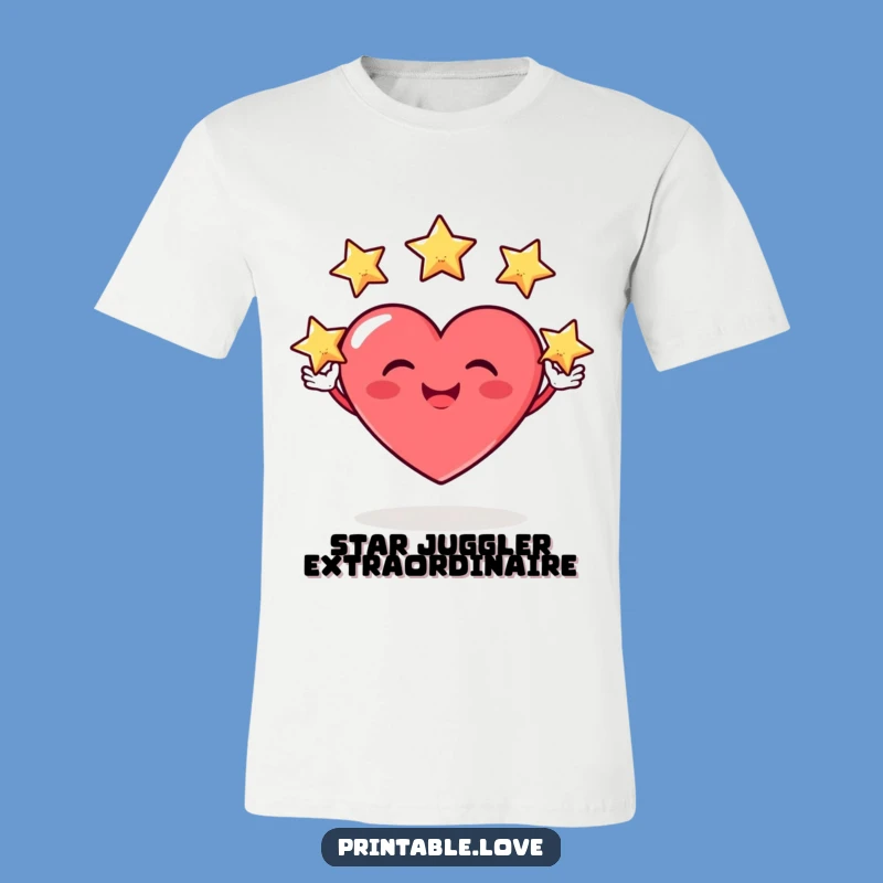 Funny Heart Juggler T-Shirt: Stars & Silly Grins - Fun Gift