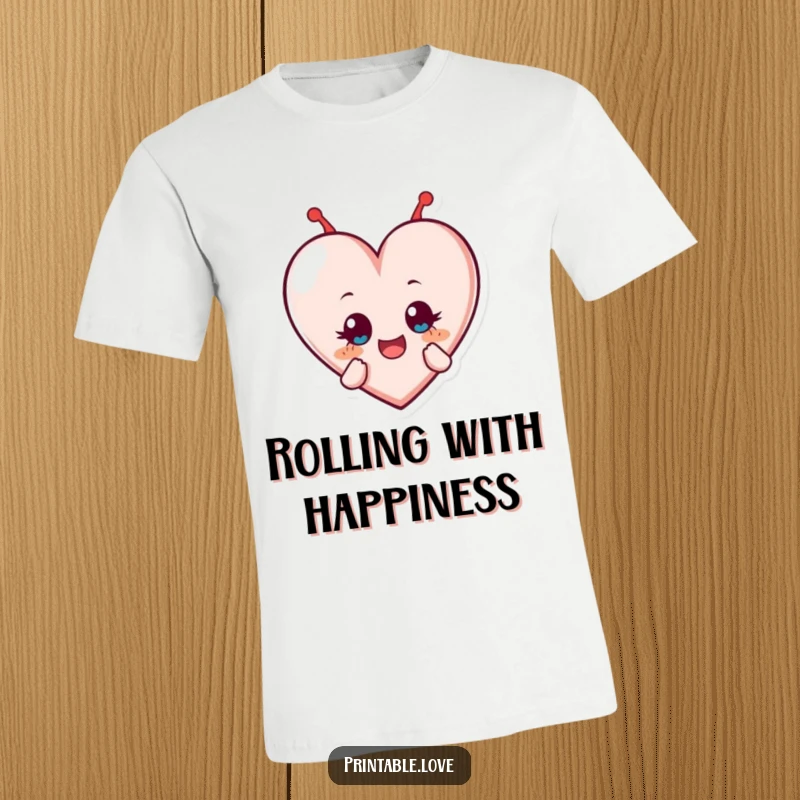 Funny t-shirt featuring a heart character in a dynamic tumble forward, eyes wide with pure delight and an ecstatic, happy expression.