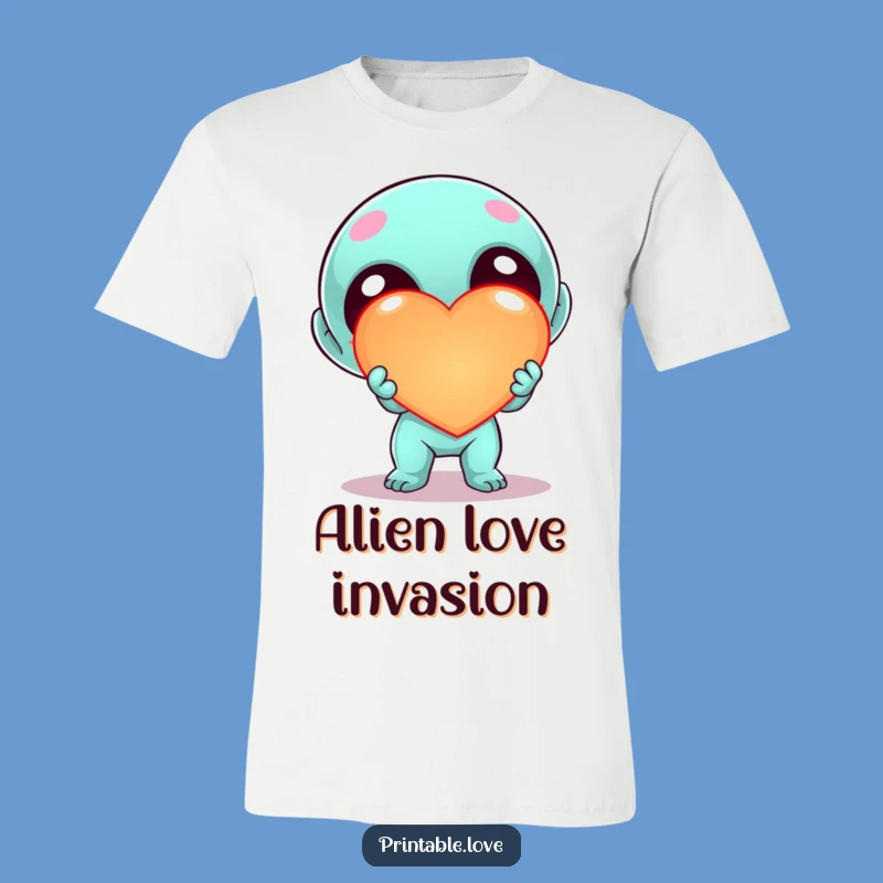 Funny Kawaii Alien Heart T-Shirt - Cute Sci-Fi Character Tee Gift