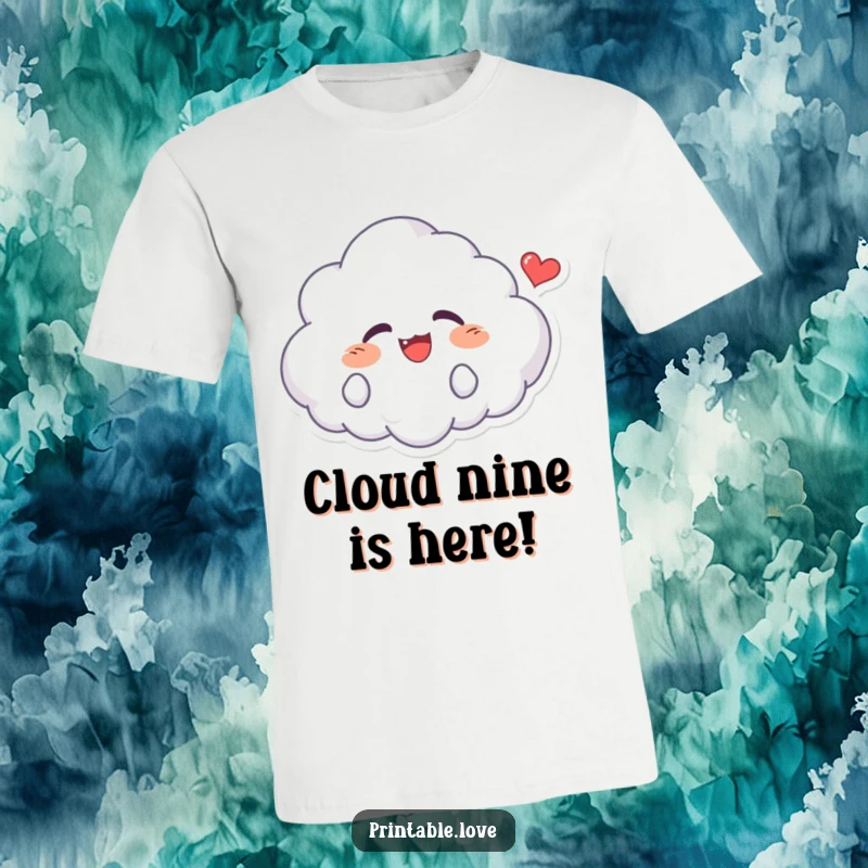 Funny Kawaii Cloud T-Shirt: A cute cloud character expresses uncontrollable giggling, a happy heart floats nearby, ideal for casual wear.