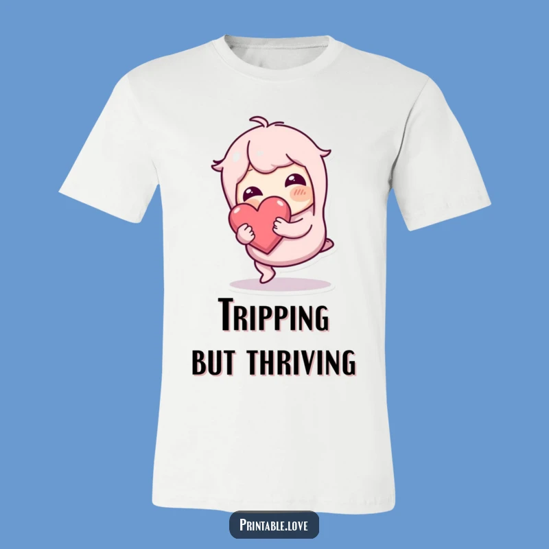 Funny Tripping Heart T-Shirt: Wobbly Character's Safe Love Tee