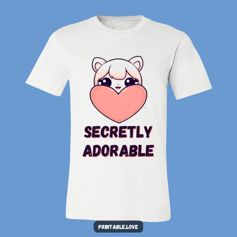Funny Kawaii Heart Peek T-Shirt: Cute Character Hiding Surprise - Hilarious Gift Idea