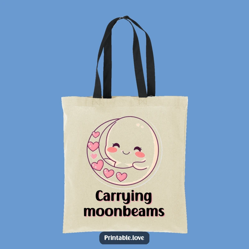 Funny Moon Tote Bag: Carry Love with Heart Crescent, Practical Night Gift