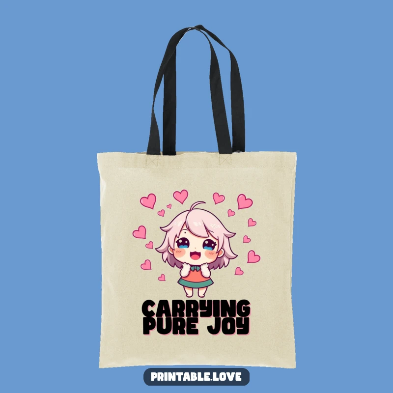 Funny Enthusiasm Tote Bag: Excited Character Hearts Design, Practical Funny Gift