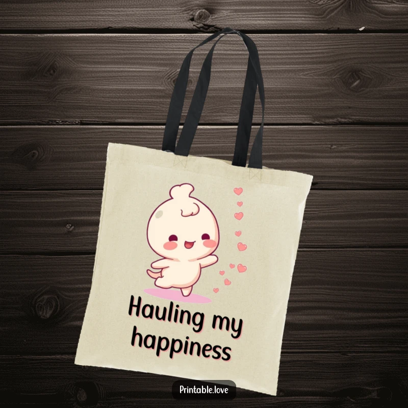 Funny tote bag showcasing a character walking and leaving a trail of tiny hearts. Carry your joy stylishly.