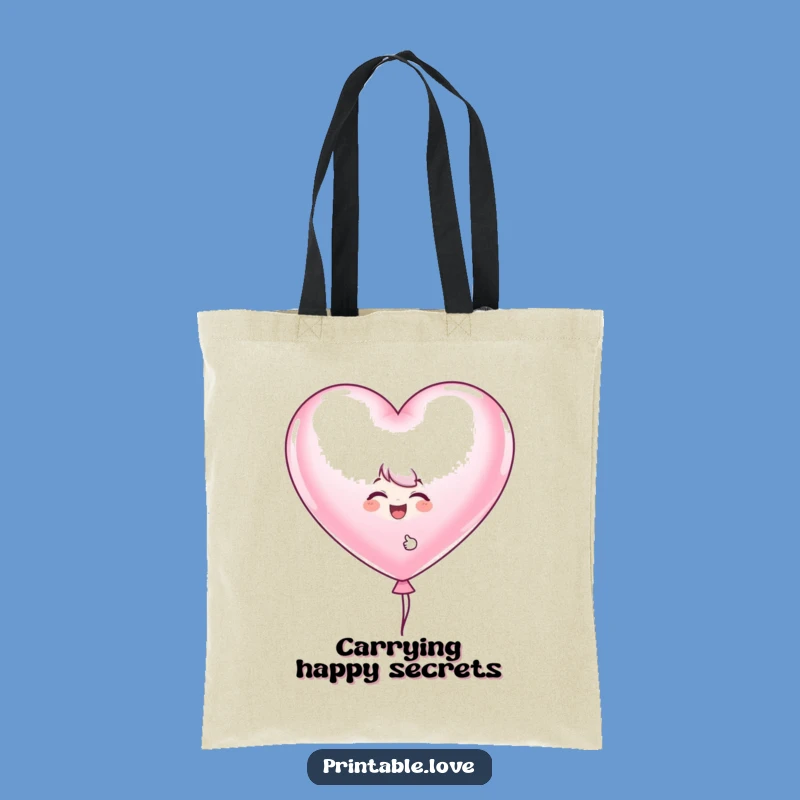 Funny Heart Balloon Tote Bag: Giggling Character Carry-All