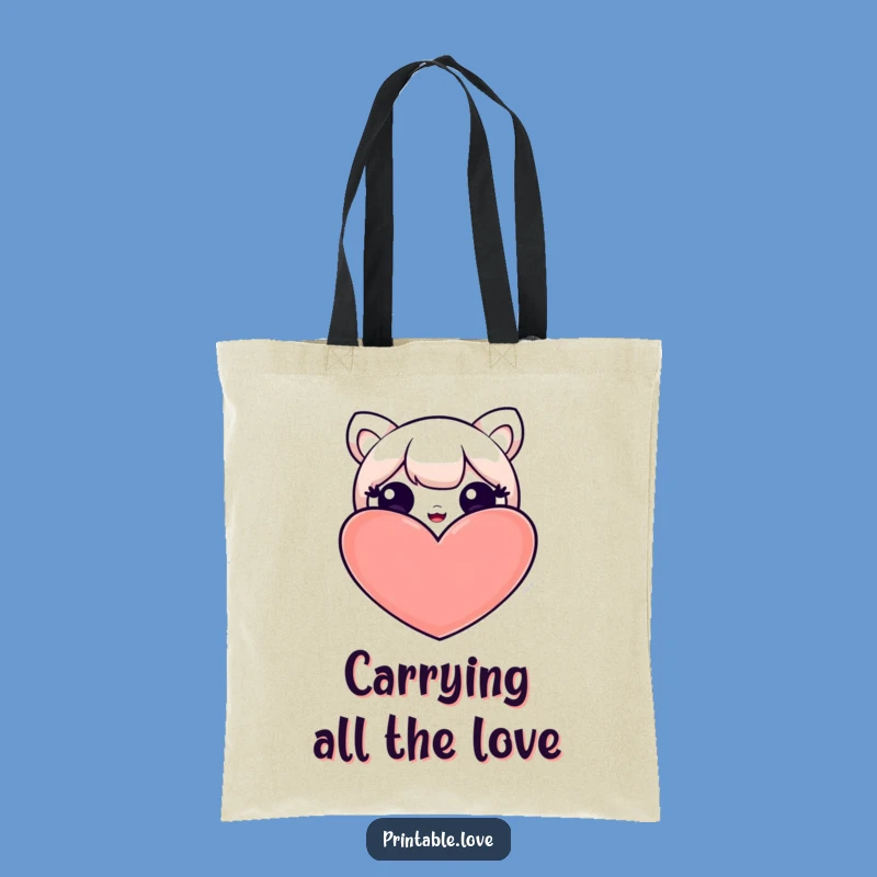 Funny Kawaii Heart Peek Tote Bag: Adorable Character's Secret - Practical Funny Gift
