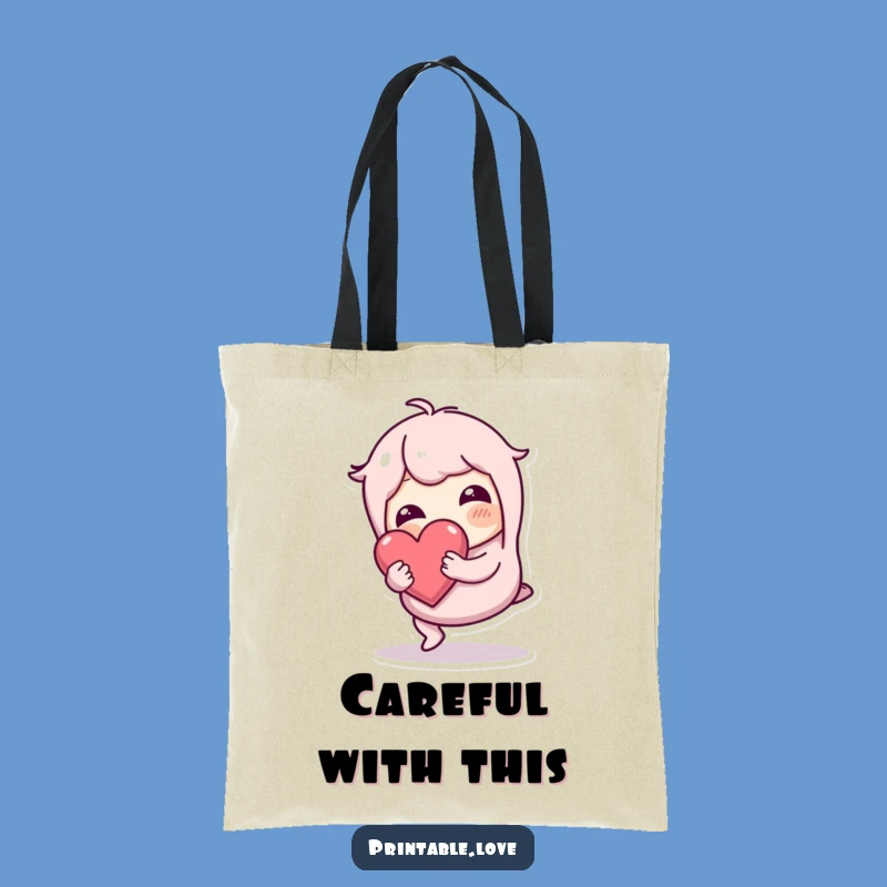 Funny Tripping Heart Tote Bag: Wobbly Character Carries Love Safely