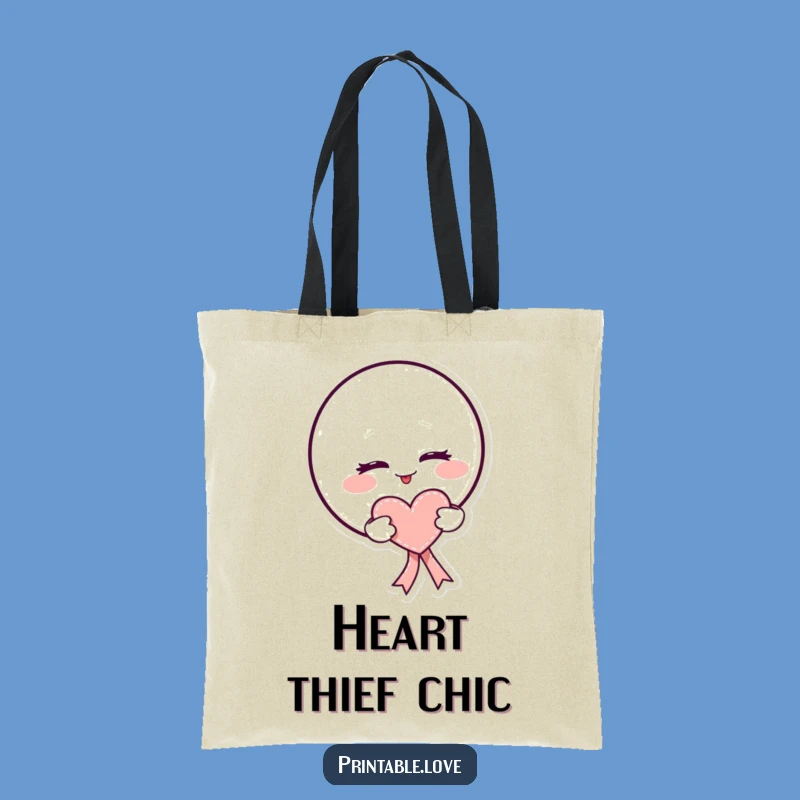 Funny Kawaii Moon Tote Bag: Mischievous Style, Heart Ribbon Accent, Ideal Gift